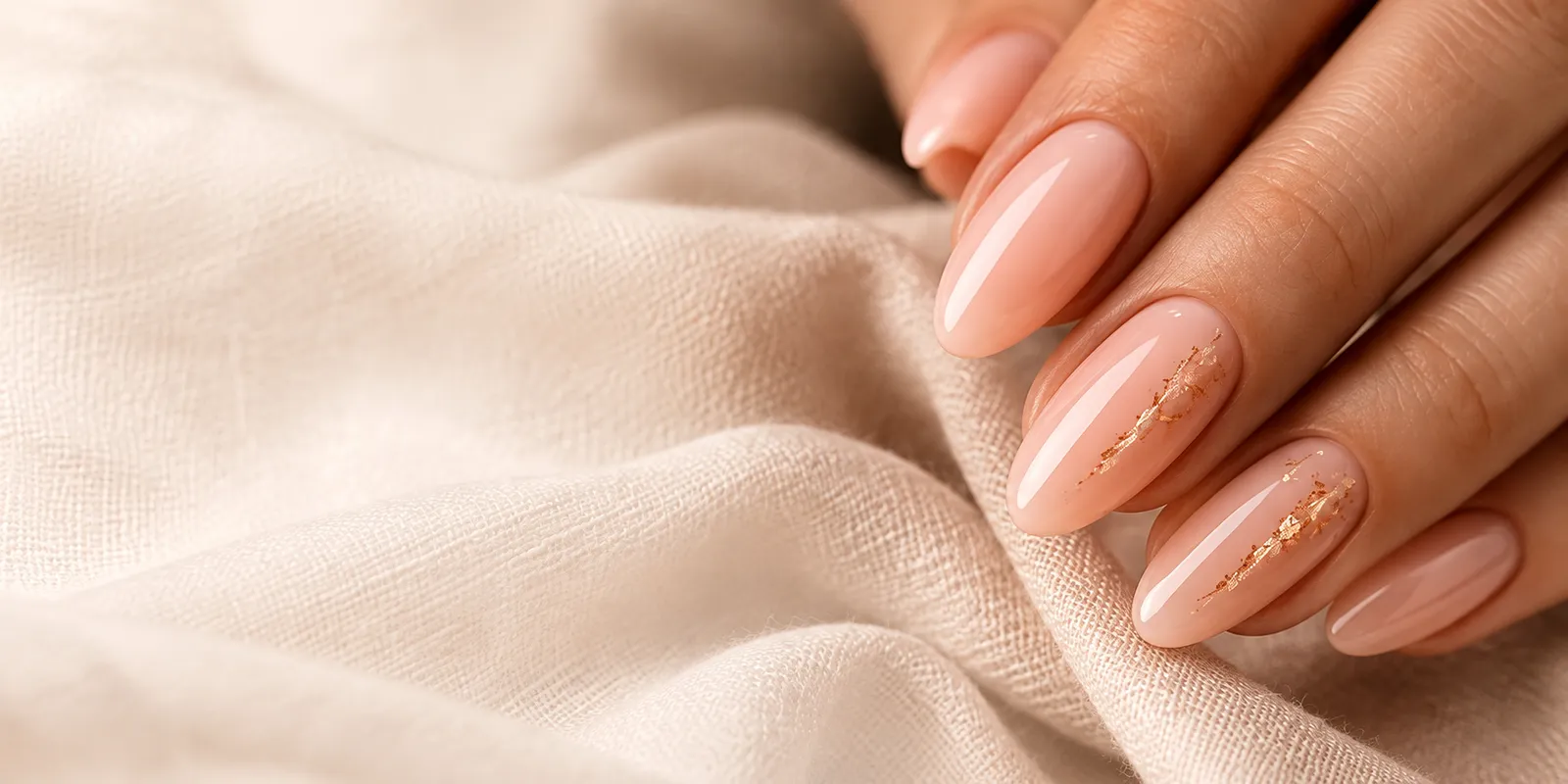 Nude manicure met subtiele goudaccenten